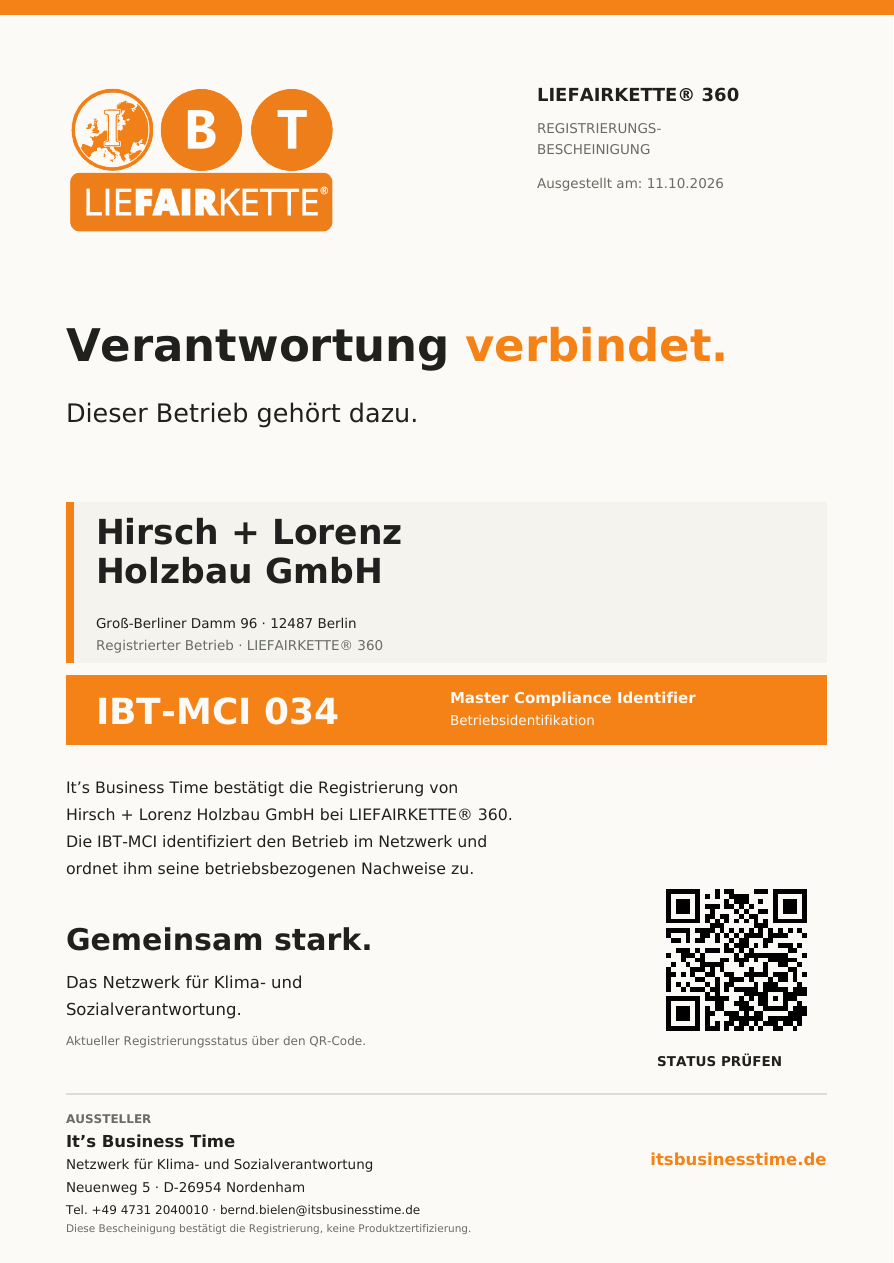 Vorschau der Registrierungsbescheinigung für Hirsch + Lorenz