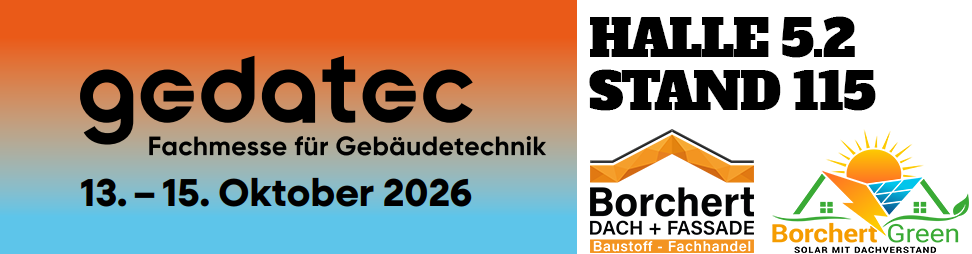 gedatec – Fachmesse für Gebäudetechnik, 13.–15. Oktober 2026. Borchert und Borchert Green: Halle 5.2, Stand 115.